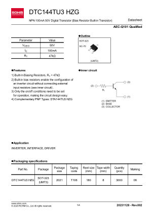 DTC144TU3HZG datasheet cover page