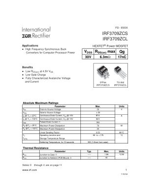 IRF3709ZCS datasheet cover page