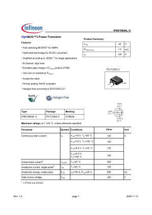 IPB015N04L 数据手册首页