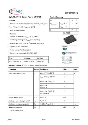 BSC120N03MS-G datasheet cover page