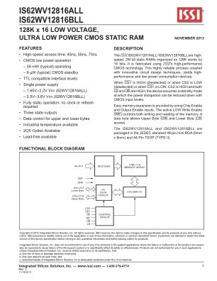 IS62WV12816BLL-55TLI datasheet cover page