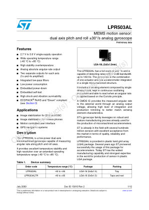 LPR503AL datasheet cover page