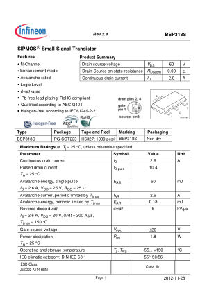 BSP318S datasheet cover page