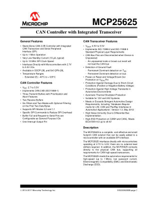 MCP25625T-E 数据手册首页