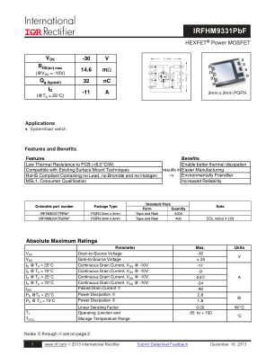 IRFHM9331 datasheet cover page