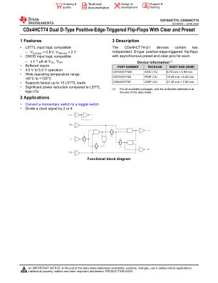 CD74HCT74 数据手册首页