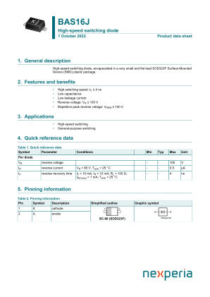 BAS16J datasheet cover page