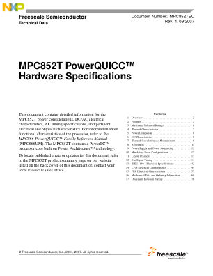 MPC852TEC datasheet cover page