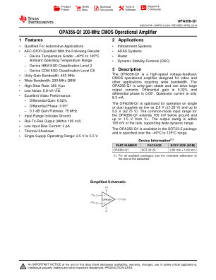 OPA356-Q1 数据手册首页