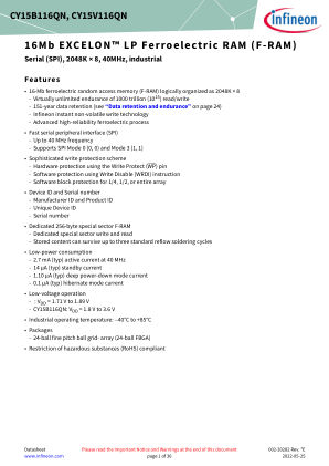 CY15B116QN-40BKXIE datasheet cover page