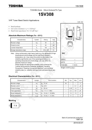 1SV308 数据手册首页