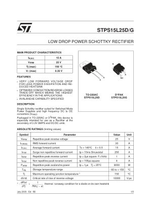 STPS15L25 datasheet cover page