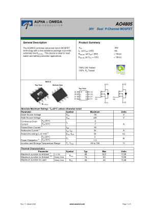AO4805 datasheet cover page