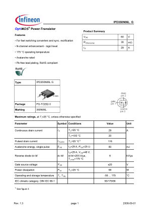 IPD350N06L-G datasheet cover page