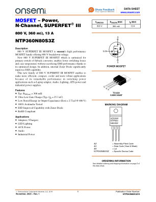 NTP360N80S3Z 数据手册首页