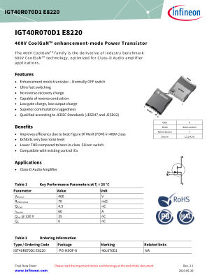 IGT40R070D1-E8220 datasheet cover page
