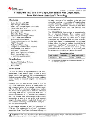 PTH08T210W datasheet cover page