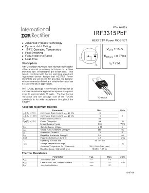 IRF3315 数据手册首页