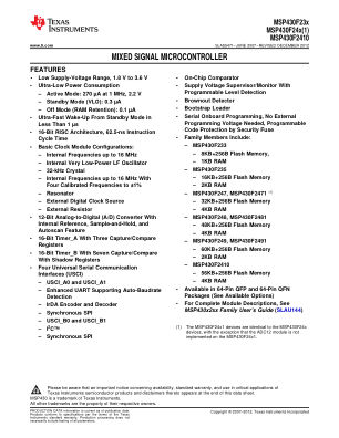MSP430F2491 datasheet cover page