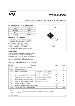 STPS60L45C 数据手册首页