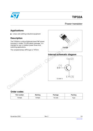 TIP32A datasheet cover page