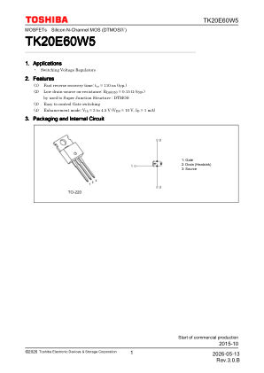 TK20E60W5 datasheet cover page