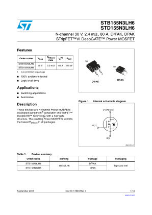 STB155N3LH6 datasheet cover page