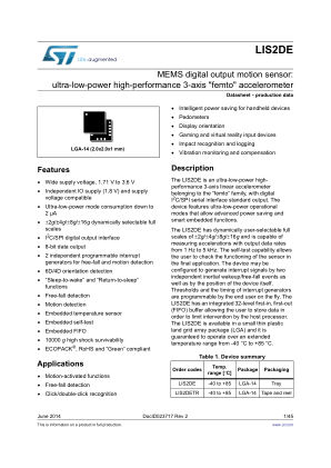 LIS2DE datasheet cover page
