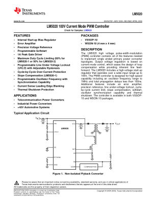 LM5020 数据手册首页