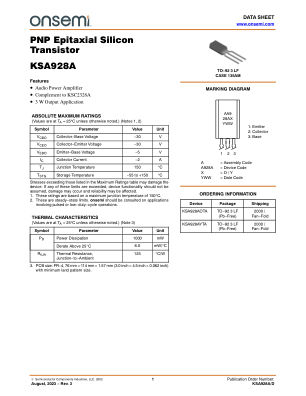 KSA928A datasheet cover page