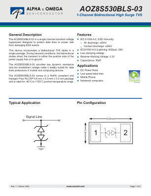 AOZ8S530BLS-03 datasheet cover page