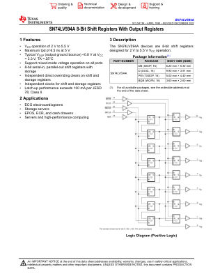 SN74LV594A datasheet cover page