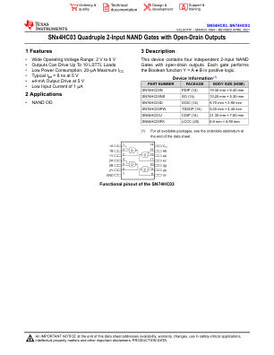 SN74HC03 datasheet cover page