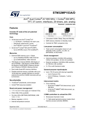STM32MP153A 数据手册首页