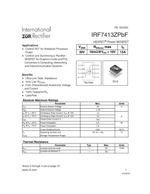 IRF7413Z 数据手册首页