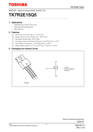 TK7R2E15Q5 datasheet cover page