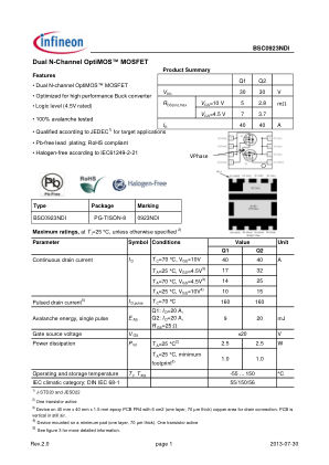 BSC0923NDI datasheet cover page