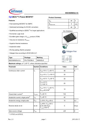 BSC090N03LS-G 数据手册首页