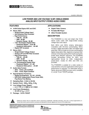 PCM3008 datasheet cover page