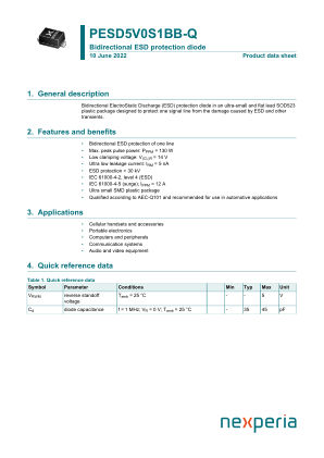PESD5V0S1BB-QX datasheet cover page