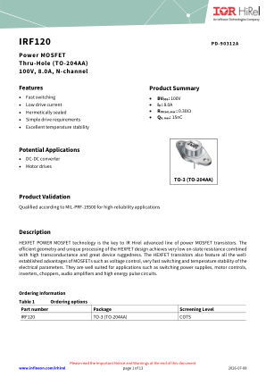 IRF120 datasheet cover page