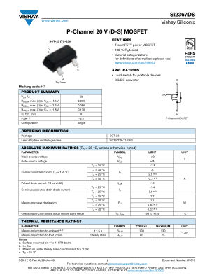 SI2367DS 数据手册首页