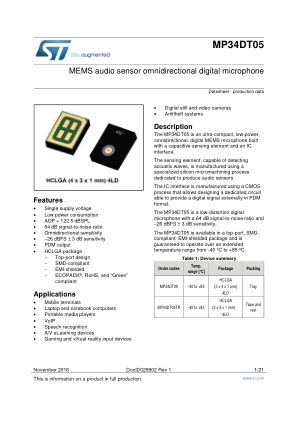 MP34DT05 数据手册首页
