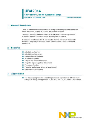 UBA2014 datasheet cover page