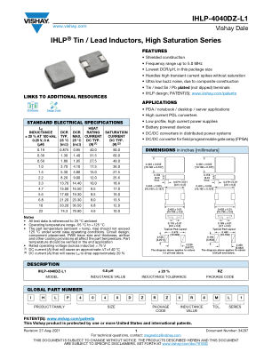 IHLP-4040DZ-L1 datasheet cover page