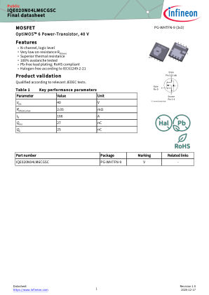 IQE020N04LM6CGSC 数据手册首页