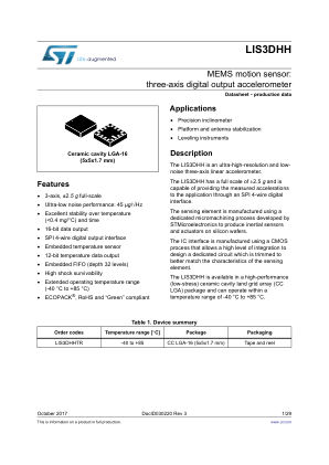 LIS3DHH 数据手册首页