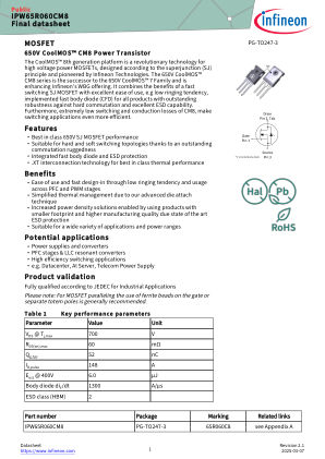 IPW65R060CM8 datasheet cover page