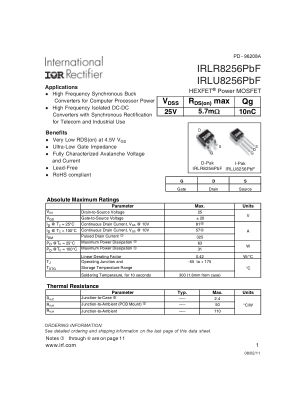 IRLR8256 datasheet cover page