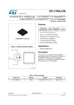 STL17N3LLH6 datasheet cover page